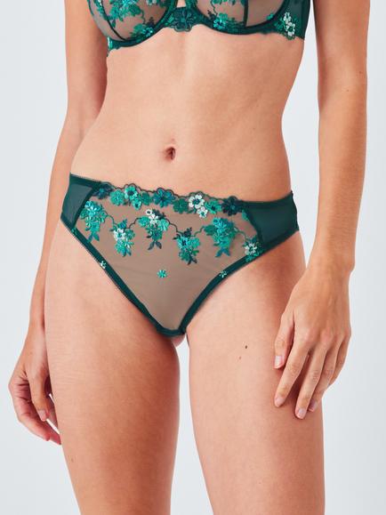 John Lewis Kiki Floral Embroidery Bikini Knickers, Spruce Green, Spruce Green