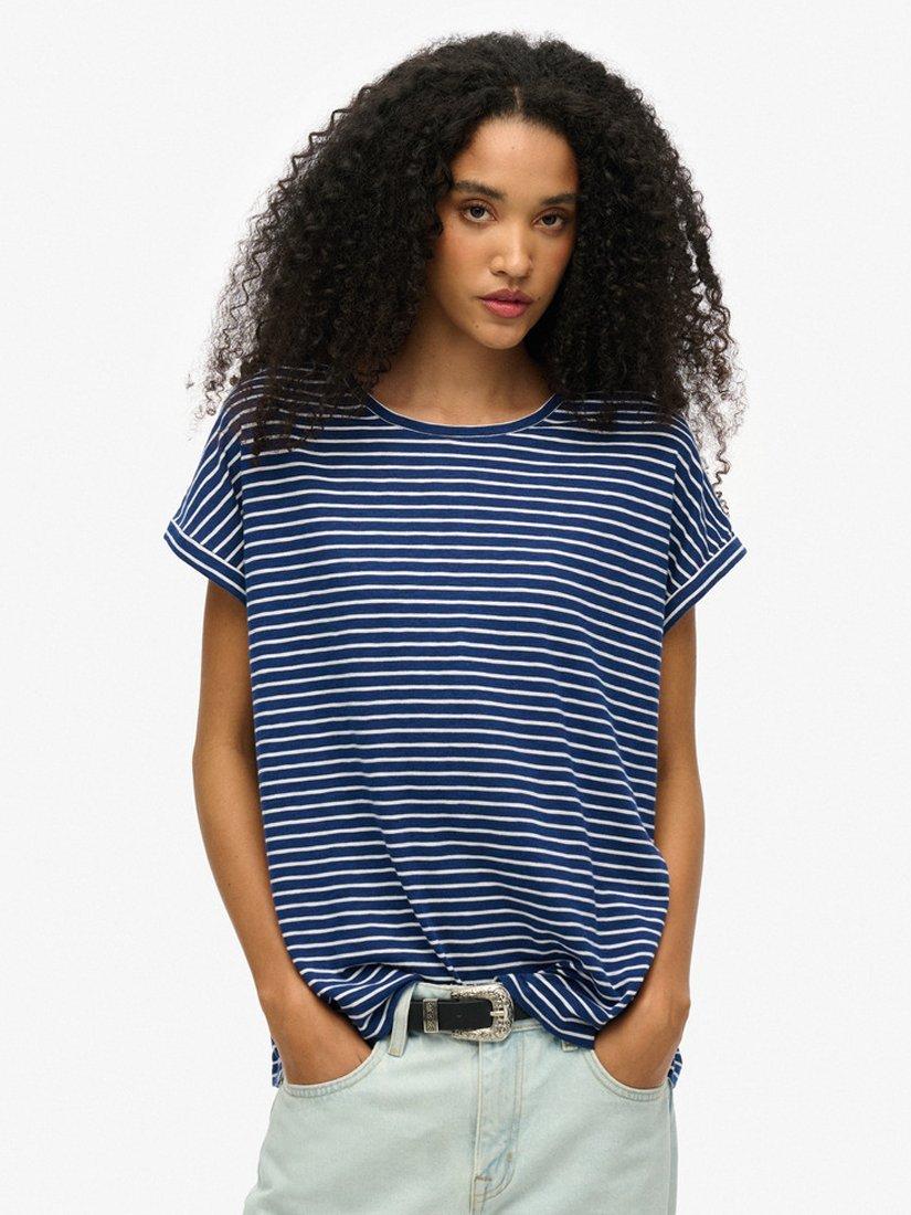 Superdry Studios Loose Stripe T-Shirt, Navy/Optic