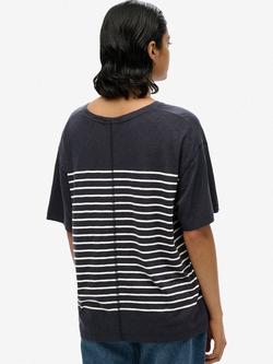 Superdry Studios Dropped Shoulder Stripe T-Shirt, Navy/Optic - view 2, Navy/Optic