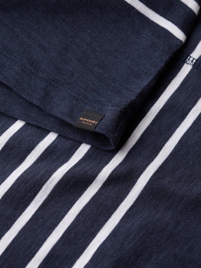 Product image 5 of 5, which shows Superdry Studios Dropped Shoulder Stripe T-Shirt, Navy/Optic, 8