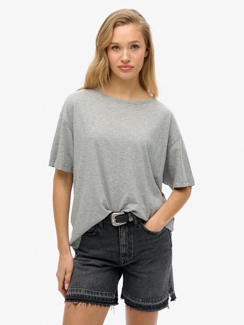 Product image 1 of 5, which shows Superdry Studios Dropped Shoulder T-Shirt, Smoke Grey Marl, 8