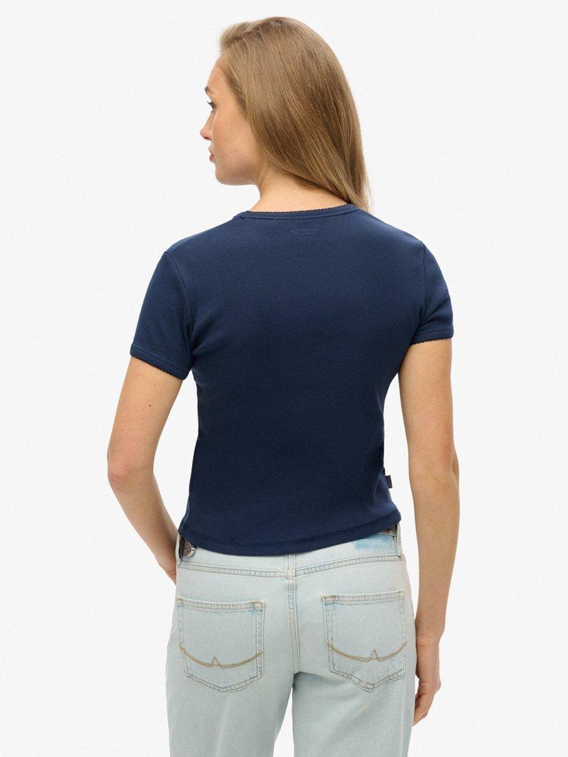 Product image 2 of 4, which shows Superdry Athletic Essentials Logo Rib T-Shirt, Richest Navy, 8