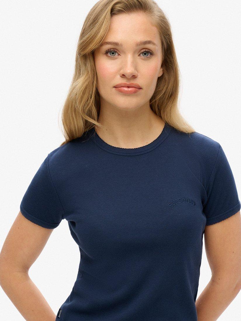 Product image 4 of 4, which shows Superdry Athletic Essentials Logo Rib T-Shirt, Richest Navy, 8