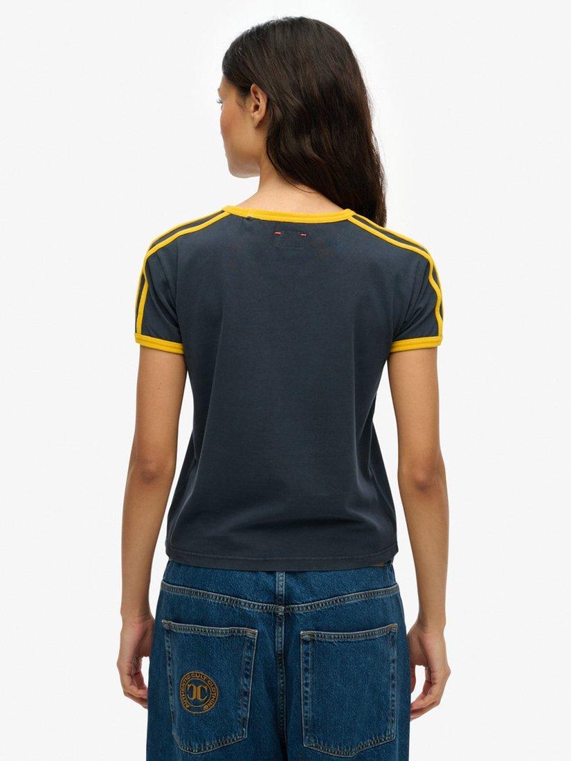 Product image 2 of 5, which shows Superdry Atheltic Essential Stripe Organic Cotton Rich T-Shirt, Eclipse Navy, 8