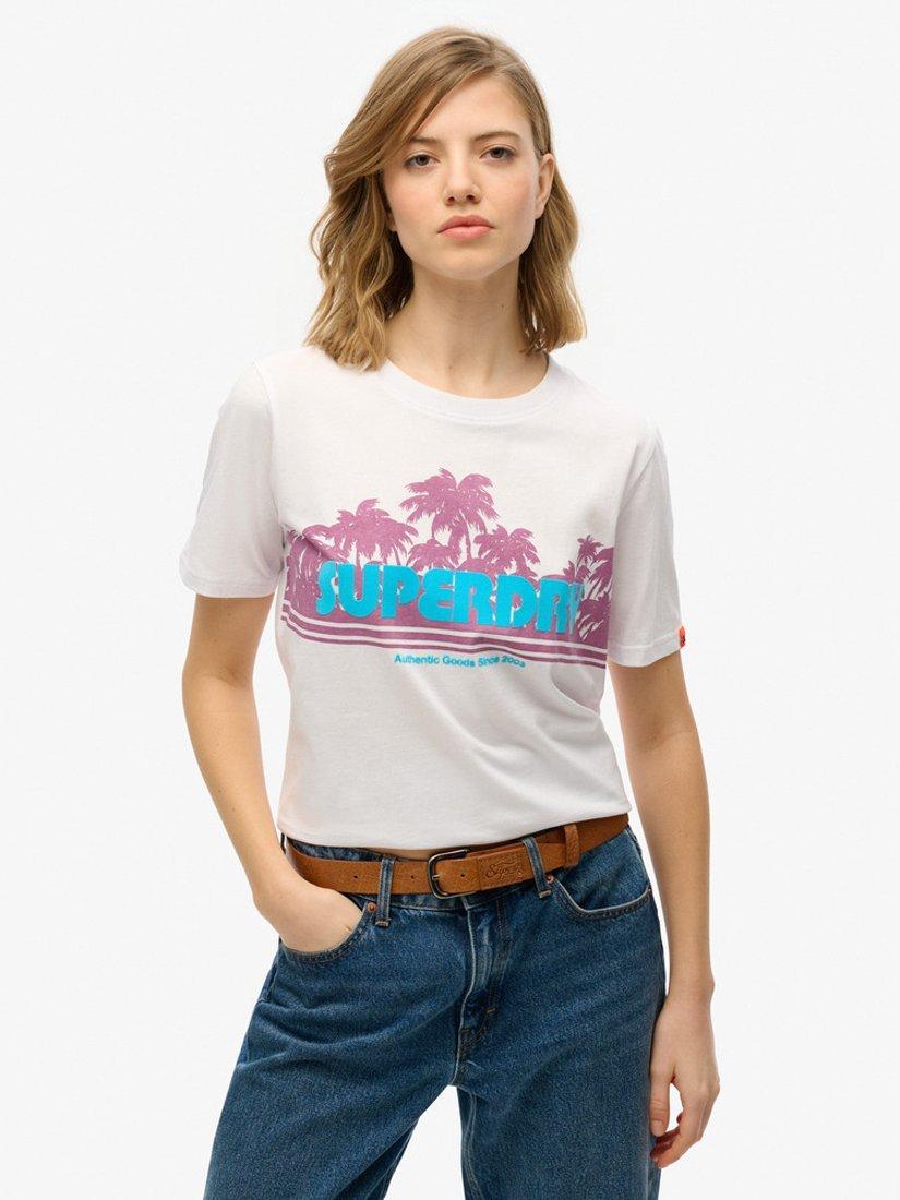 Product image 1 of 5, which shows Superdry Outdoor Stripe Pure Organic Cotton T-Shirt, Optic White, 8