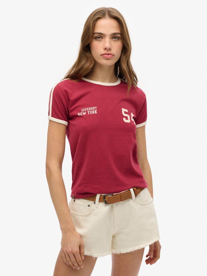 Superdry Athletic Essential Stripe Organic Cotton Rich T-Shirt, Bordeaux Red