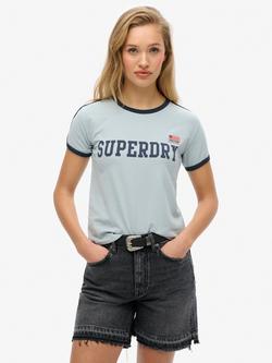 Superdry Athletic Essential Stripe Pure Organic Cotton T-Shirt, Blue, Blue