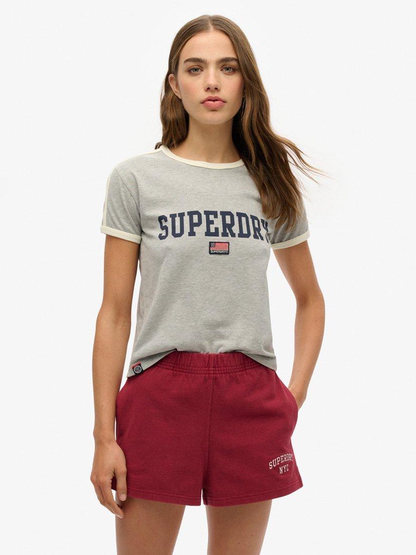Superdry Athletic Essential Stripe Organic Cotton Rich T-Shirt, Grey Marl