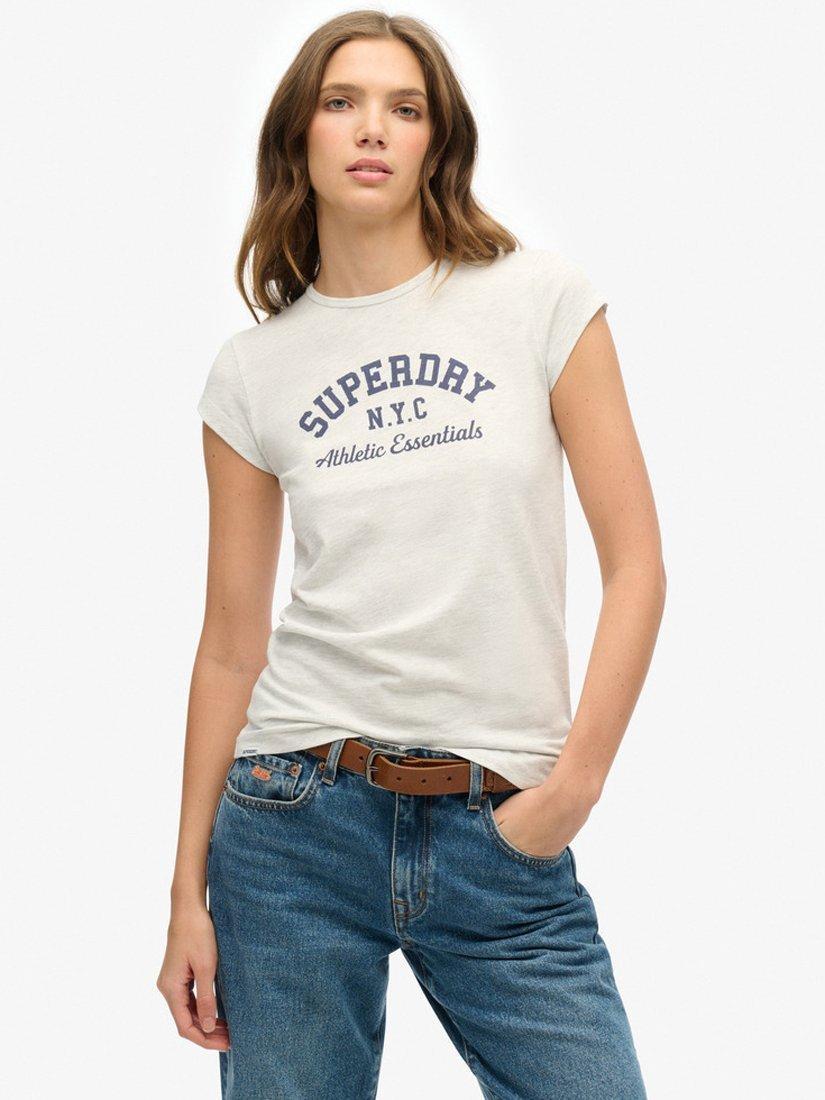 Product image 1 of 5, which shows Superdry Athletic Essential Pure Organic Cotton Slub T-Shirt, Iced Grey Marl, 8