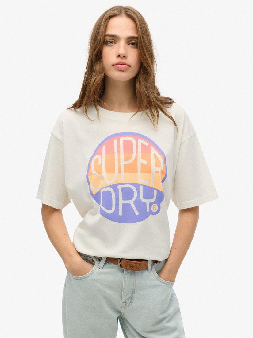 Product image 1 of 5, which shows Superdry Neon Rainbow Oversized T-Shirt, Off White, 8