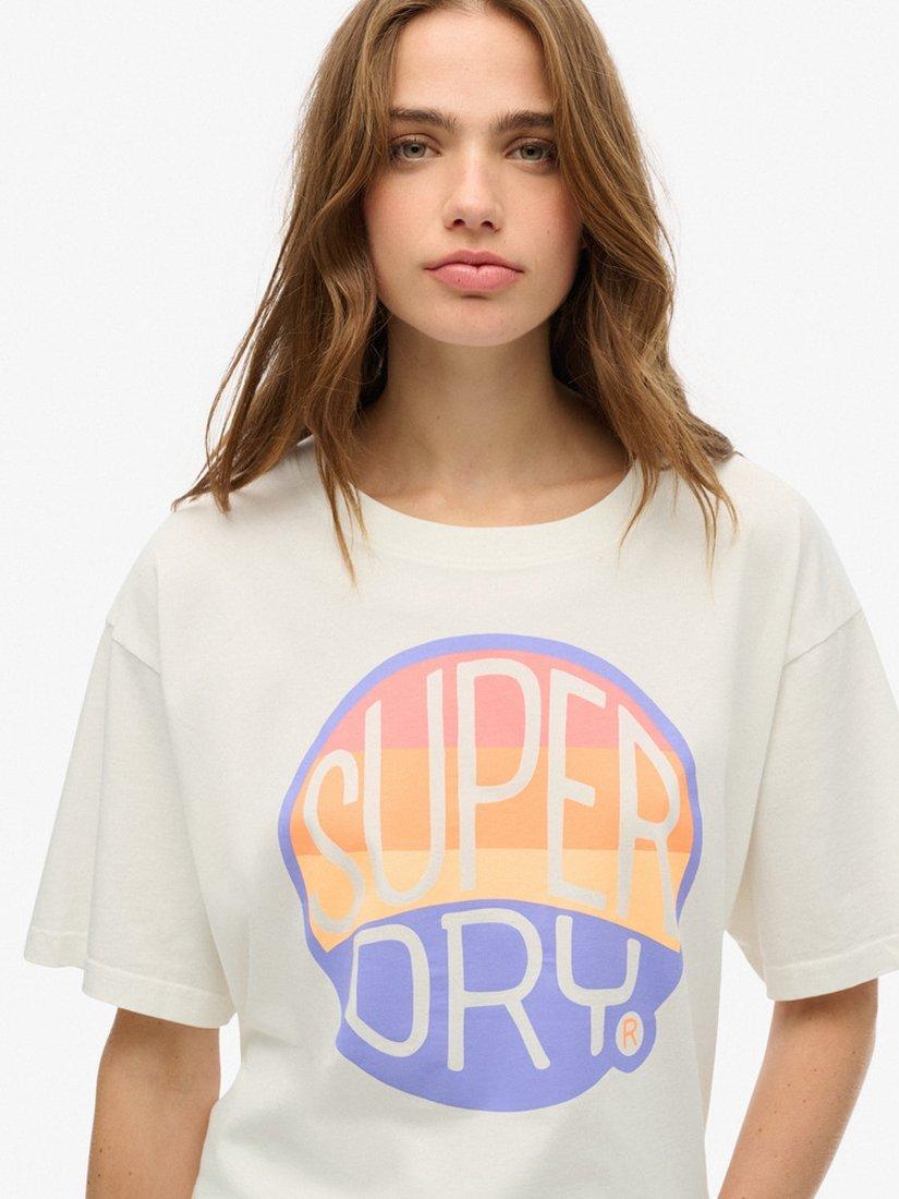 Product image 2 of 5, which shows Superdry Neon Rainbow Oversized T-Shirt, Off White, 8