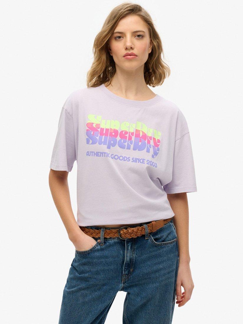 Product image 1 of 5, which shows Superdry Neon Rainbow Oversized T-Shirt, Soft Purple, 8