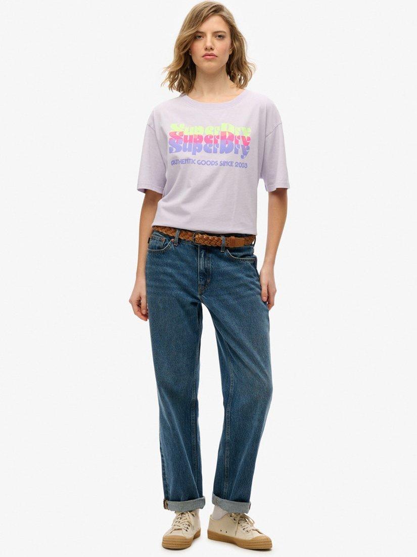 Product image 3 of 5, which shows Superdry Neon Rainbow Oversized T-Shirt, Soft Purple, 8