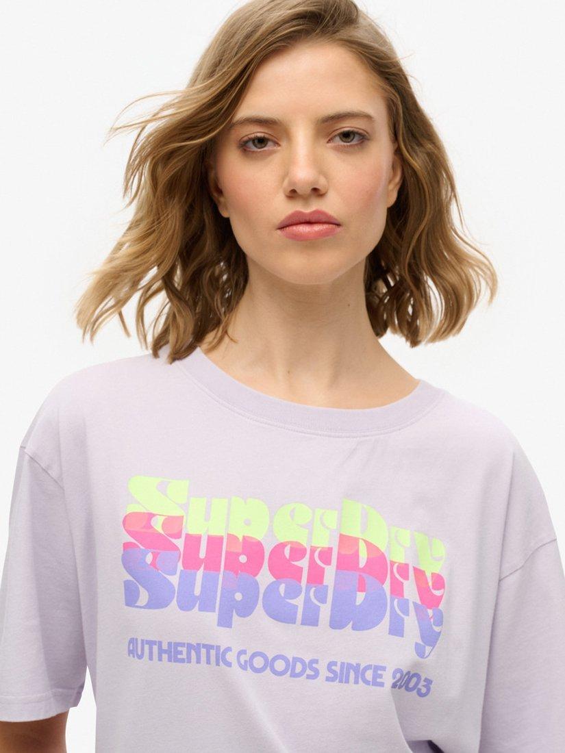 Product image 4 of 5, which shows Superdry Neon Rainbow Oversized T-Shirt, Soft Purple, 8