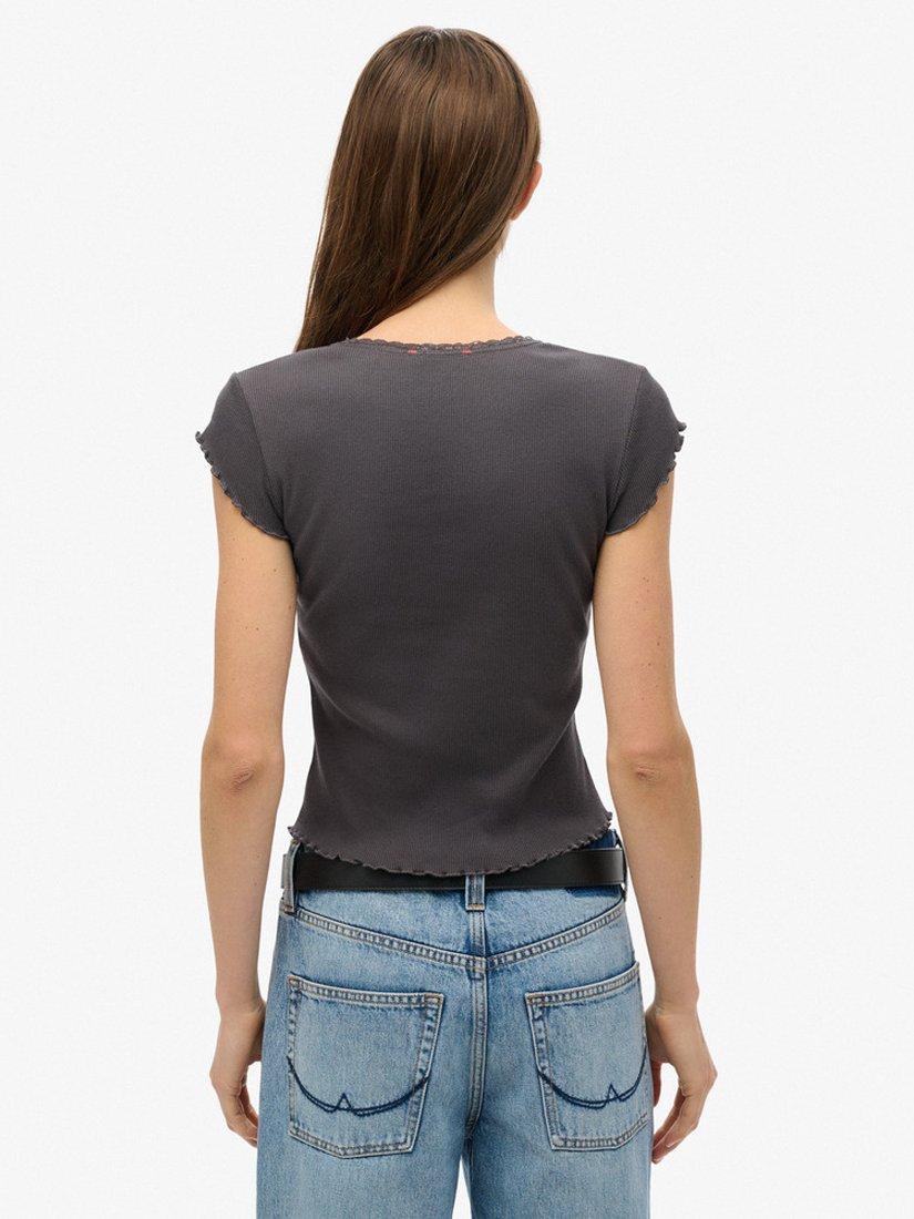 Product image 2 of 5, which shows Superdry Essential Square Neck Short Sleeve T-Shirt, Charcoal, 8