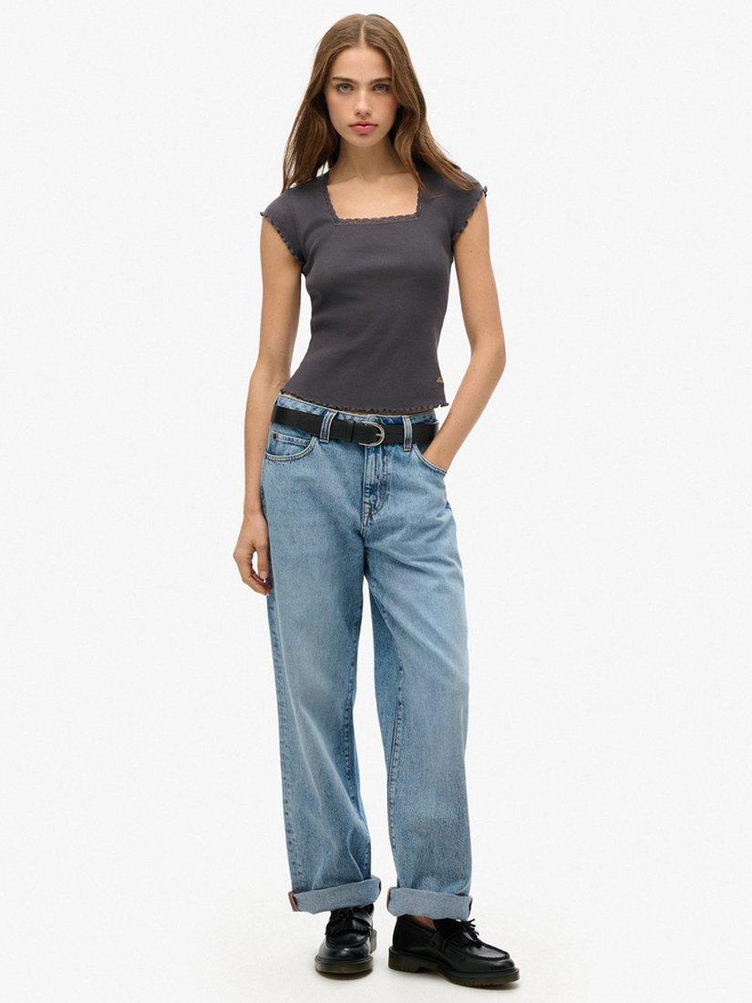 Product image 3 of 5, which shows Superdry Essential Square Neck Short Sleeve T-Shirt, Charcoal, 8