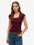 Superdry Essential Square Neck Short Sleeve T-Shirt, Port Red