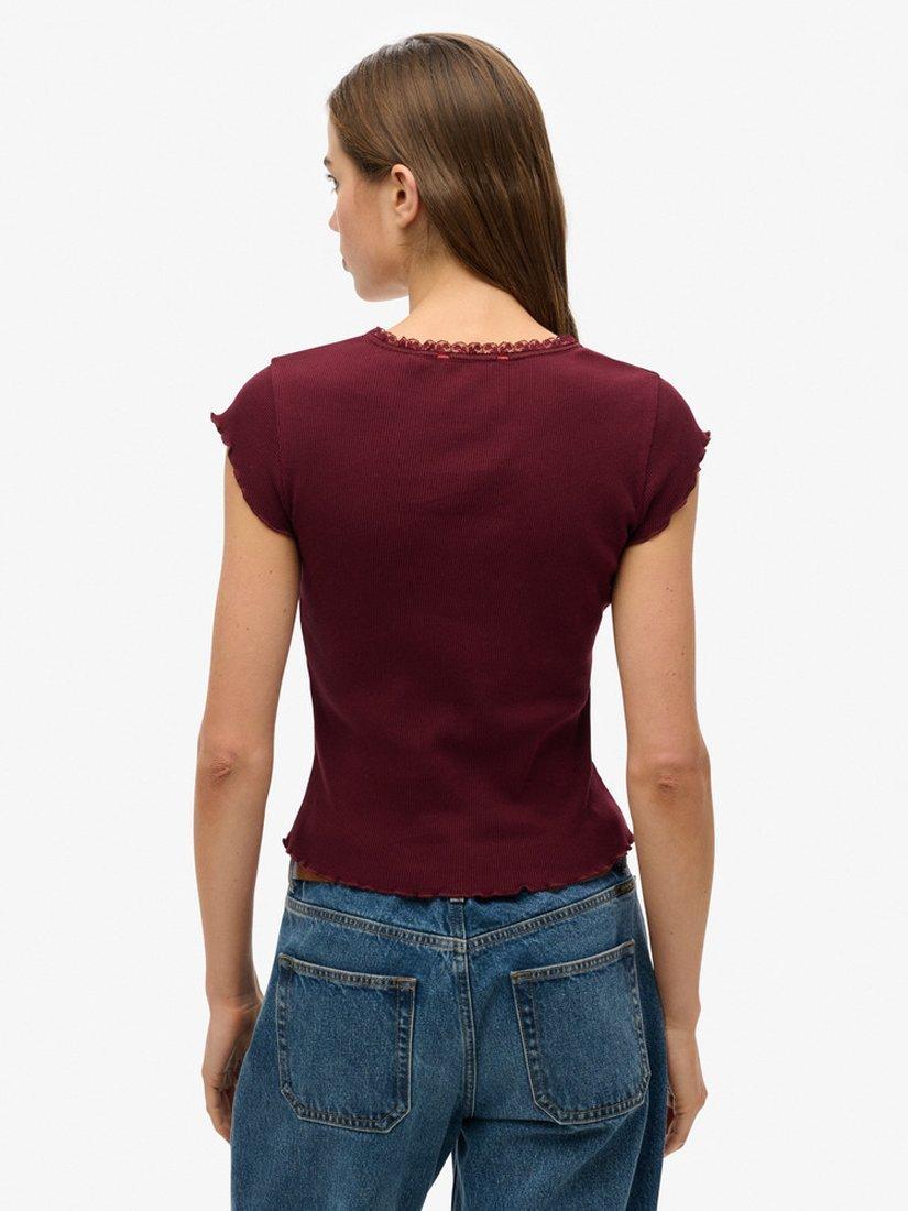 Product image 2 of 5, which shows Superdry Essential Square Neck Short Sleeve T-Shirt, Port Red, 8