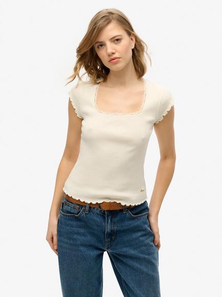 Superdry Essential Square Neck Short Sleeve T-Shirt, Off White