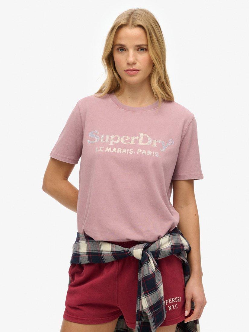 Product image 1 of 5, which shows Superdry Venue Metallic Relaxed T-Shirt, New Grape Shake Purple, 8