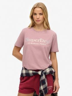 Superdry Venue Metallic Relaxed T-Shirt, New Grape Shake Purple
