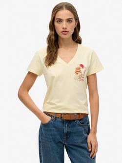 Superdry Suika V-Neck T-Shirt, Urban Cream, Urban Cream