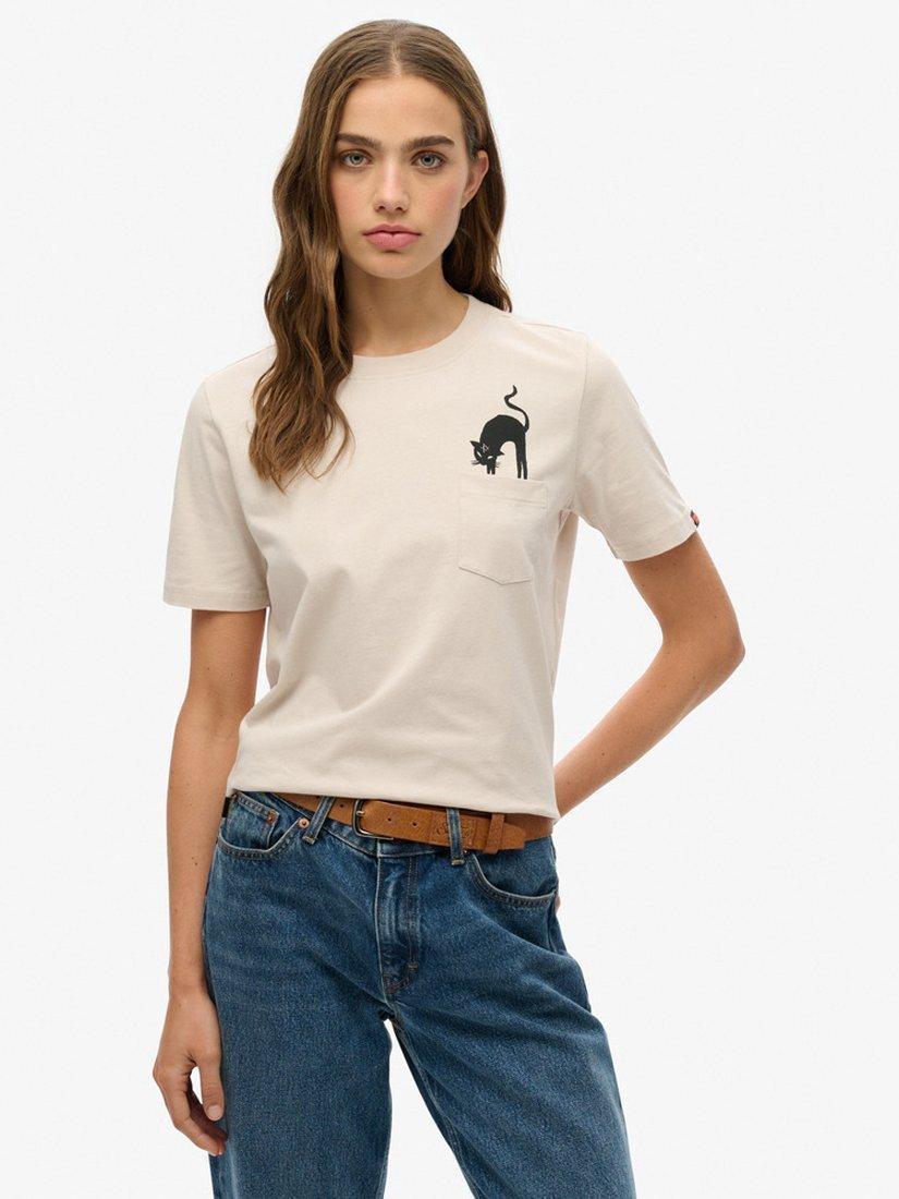Product image 1 of 5, which shows Superdry Organic Cotton Crew Neck T-Shirt, Pumice Stone Beige, 8