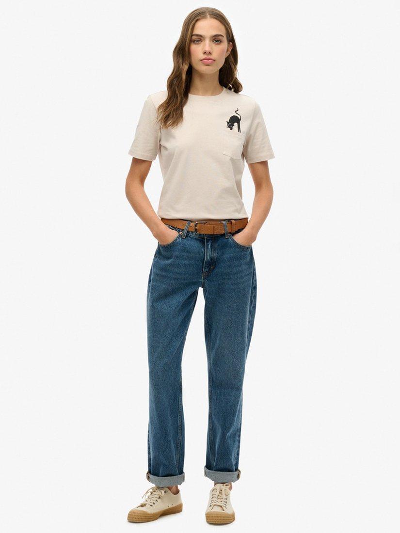 Product image 3 of 5, which shows Superdry Organic Cotton Crew Neck T-Shirt, Pumice Stone Beige, 8