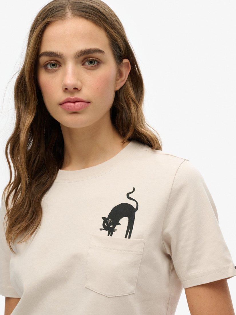 Product image 4 of 5, which shows Superdry Organic Cotton Crew Neck T-Shirt, Pumice Stone Beige, 8