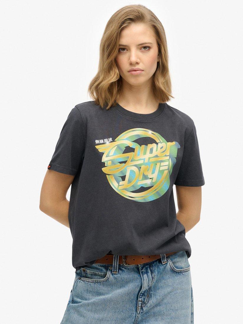 Product image 1 of 5, which shows Superdry Rock Band Relaxed T-Shirt, Dark Charcoal, 8
