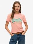 Superdry Vintage Logo Rhinestone Slim Fit T-Shirt, Silver Blue