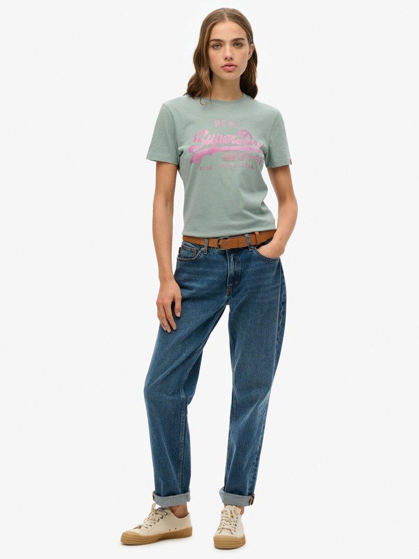 Product image 3 of 5, which shows Superdry Vintage Logo Rhinestone Slim Fit T-Shirt, Silver Blue, 8