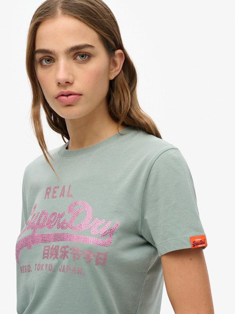 Product image 4 of 5, which shows Superdry Vintage Logo Rhinestone Slim Fit T-Shirt, Silver Blue, 8