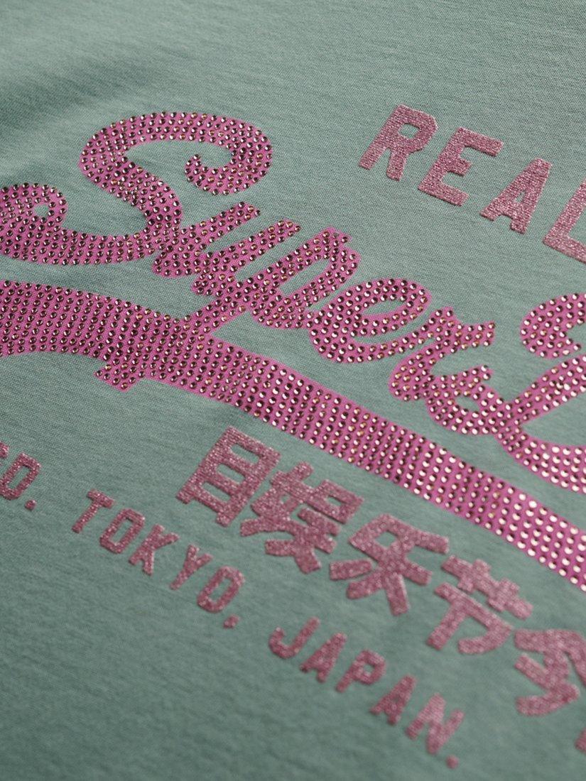 Product image 5 of 5, which shows Superdry Vintage Logo Rhinestone Slim Fit T-Shirt, Silver Blue, 8