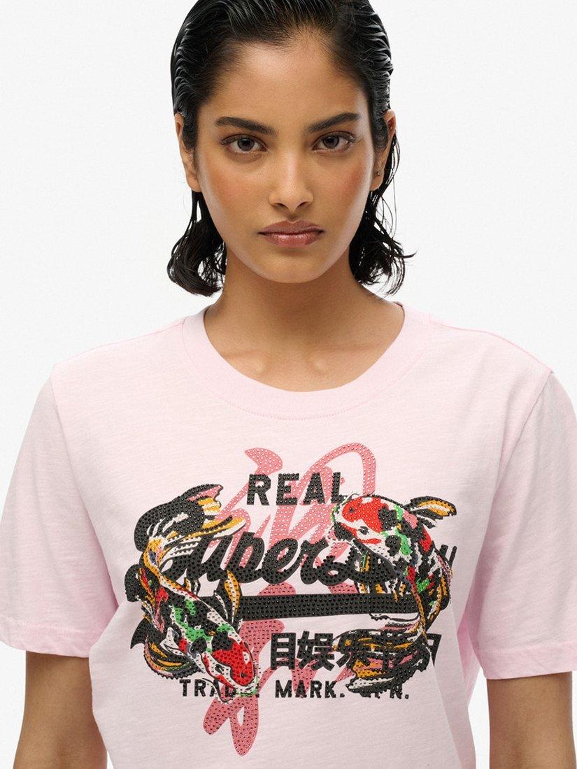 Product image 4 of 5, which shows Superdry Vintage Logo Tokyo Relaxed T-Shirt, Rose Pink Slub, 8
