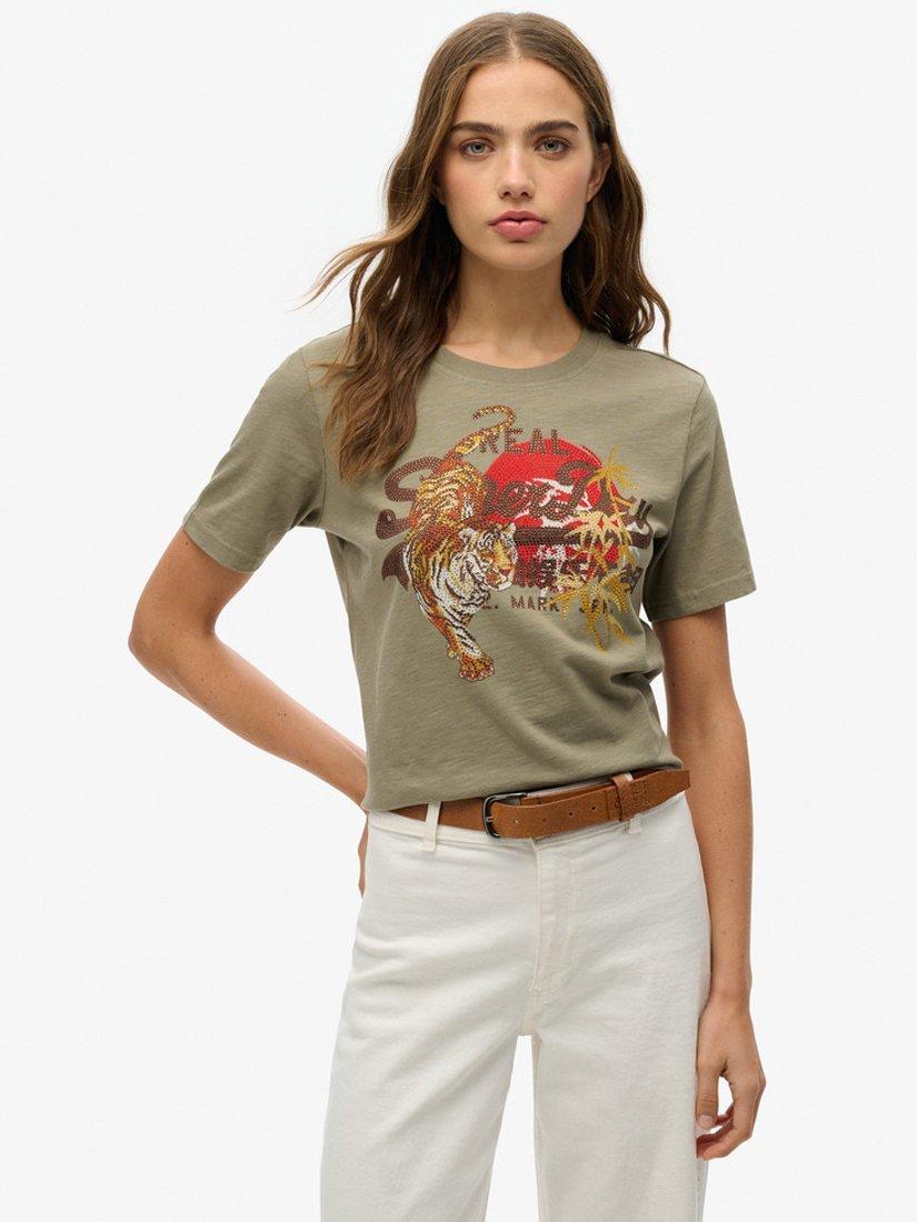 Product image 1 of 5, which shows Superdry Vintage Logo Tokyo Relaxed T-Shirt, Green Slub, 8