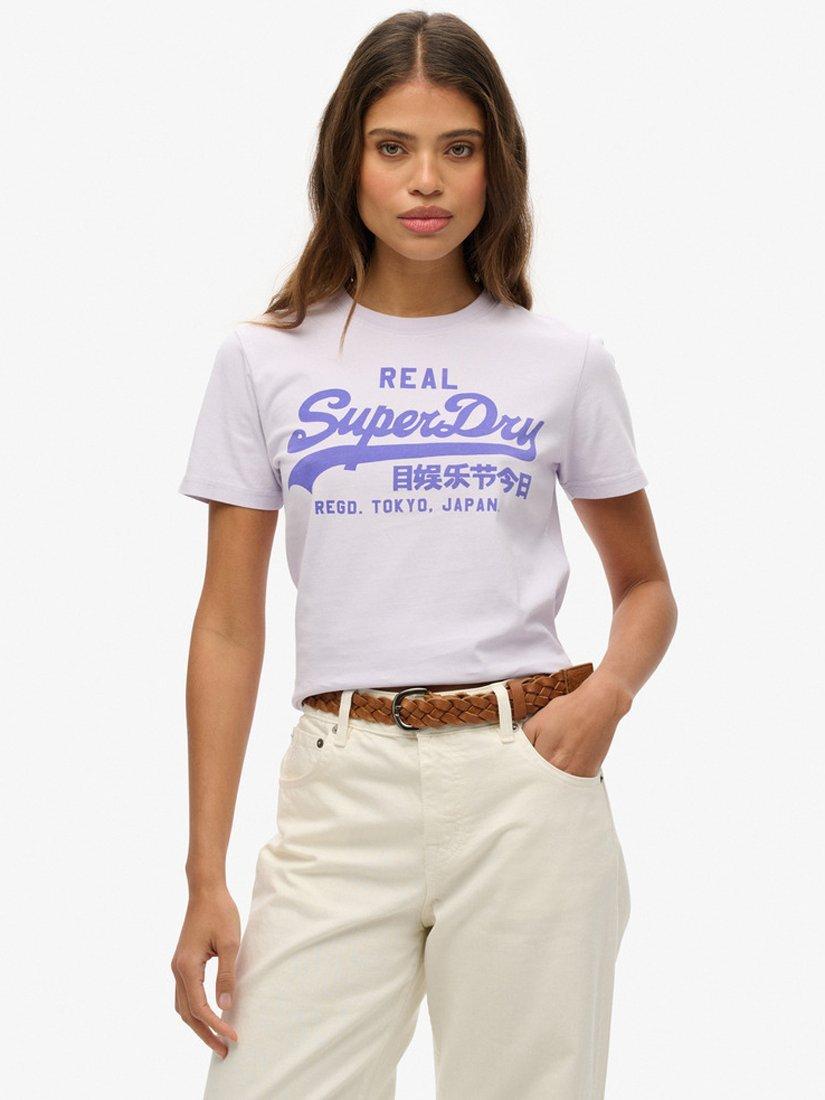 Product image 1 of 5, which shows Superdry Vintage Logo Neon T-Shirt, Soft Purple, 8