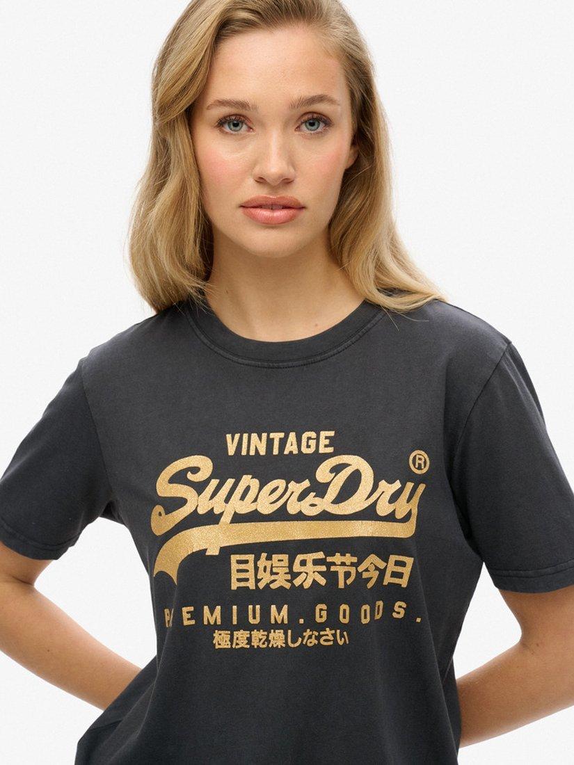 Product image 4 of 4, which shows Superdry Vintage Logo Metallic T-Shirt, Mid Back In Black, 12
