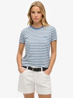 Superdry Essential Logo Stripe Pure Organic Cotton T-Shirt, Wedgewood Blue, Wedgewood Blue