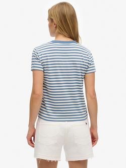 Superdry Essential Logo Stripe Pure Organic Cotton T-Shirt, Wedgewood Blue - view 2, Wedgewood Blue