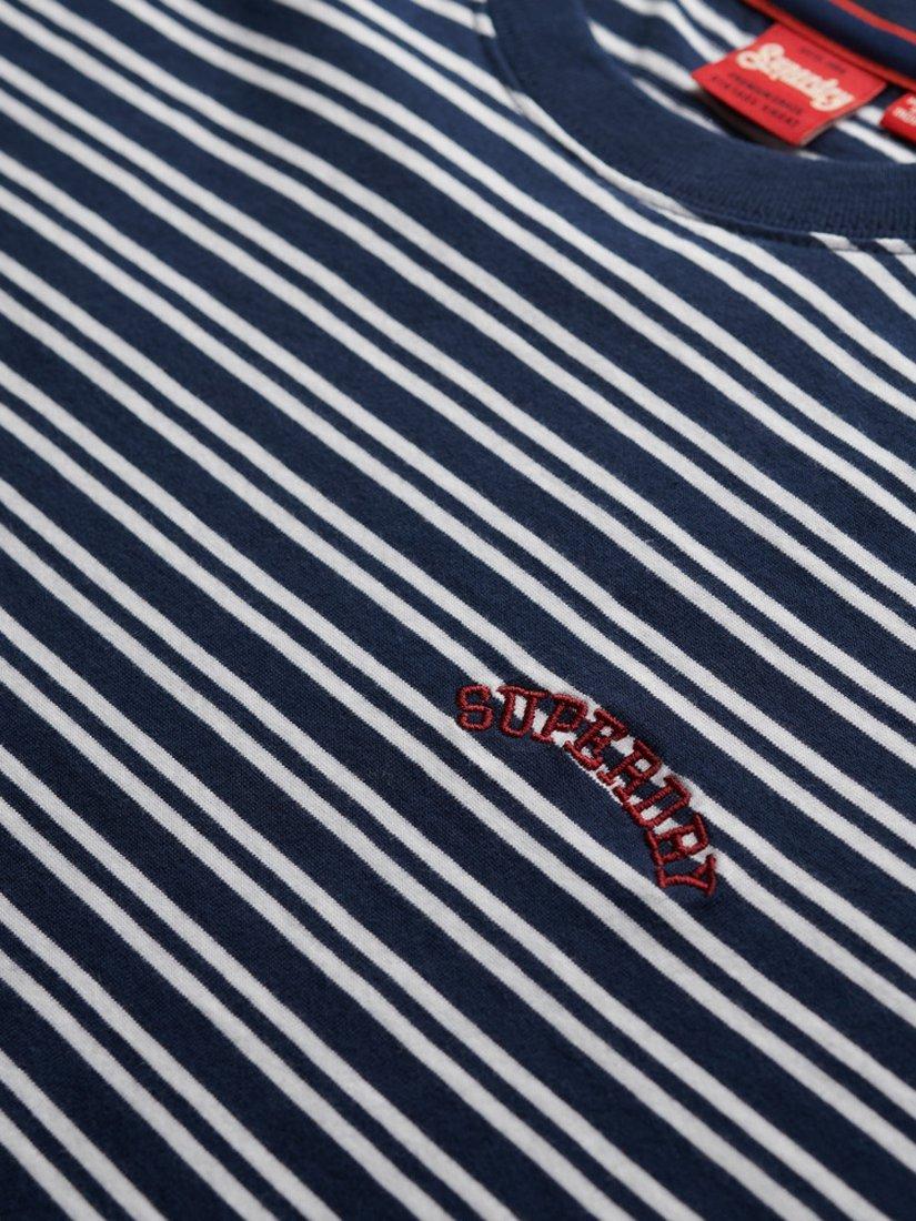 Product image 5 of 5, which shows Superdry Essential Logo Stripe Pure Organic Cotton T-Shirt, Richest Navy, 8