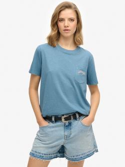 Superdry Essential Logo Garment Dye Pocket T-Shirt, Copen Blue, Copen Blue