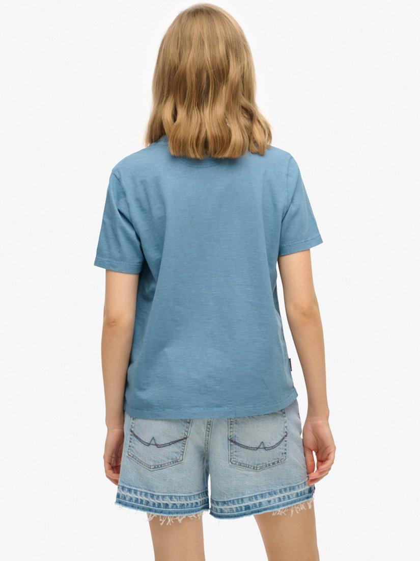 Product image 2 of 5, which shows Superdry Essential Logo Garment Dye Pocket T-Shirt, Copen Blue, 8