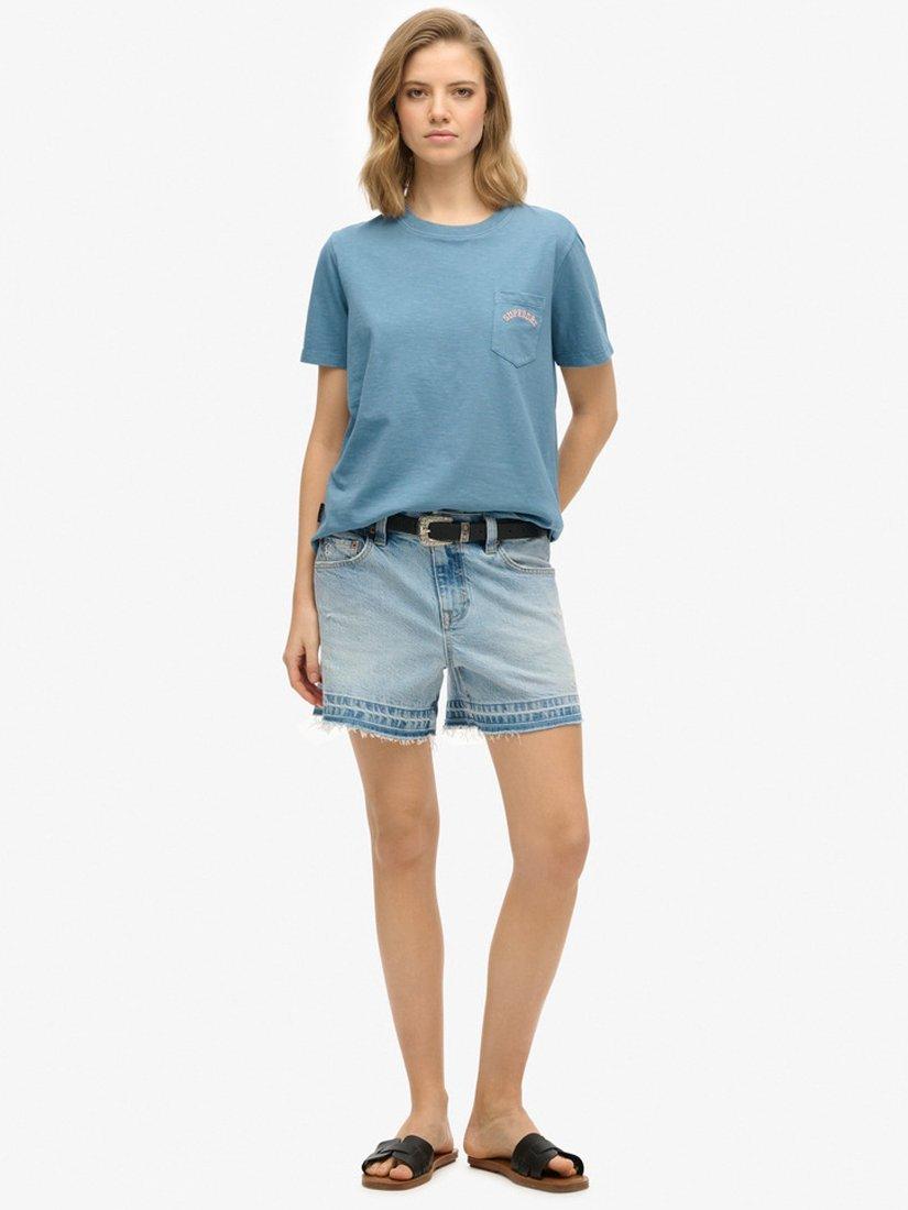 Product image 3 of 5, which shows Superdry Essential Logo Garment Dye Pocket T-Shirt, Copen Blue, 8