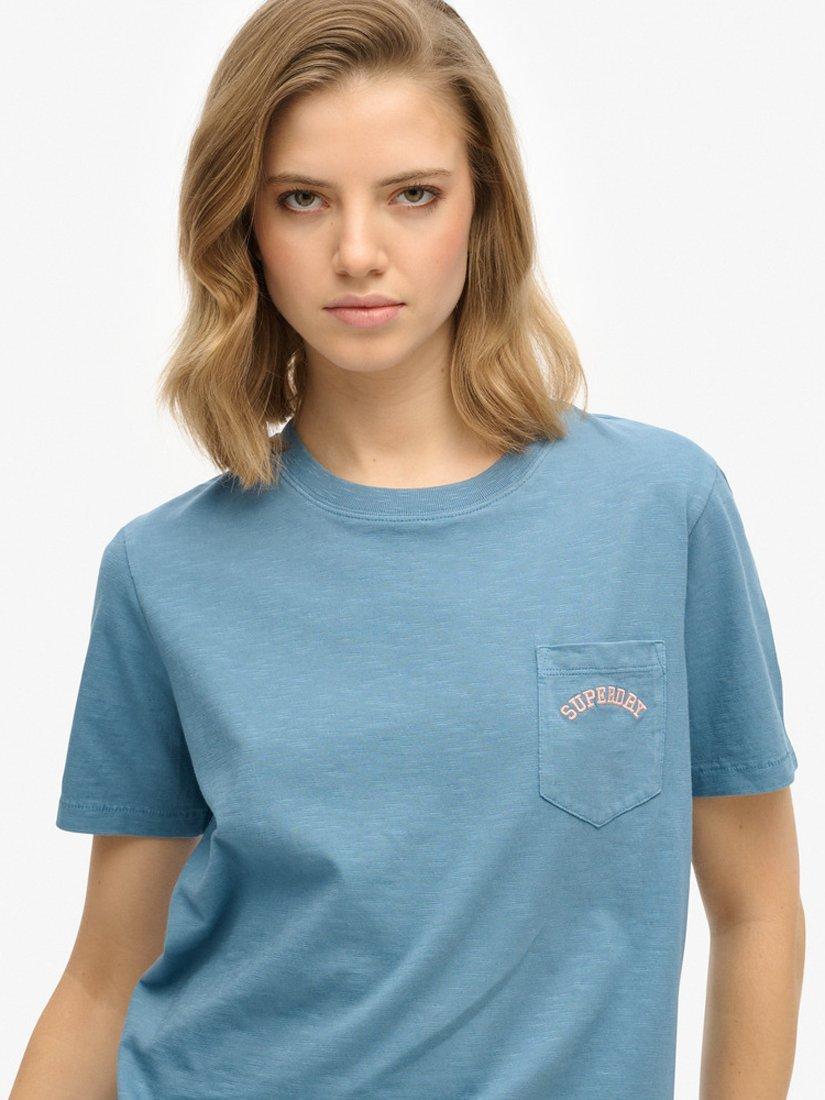 Product image 4 of 5, which shows Superdry Essential Logo Garment Dye Pocket T-Shirt, Copen Blue, 8