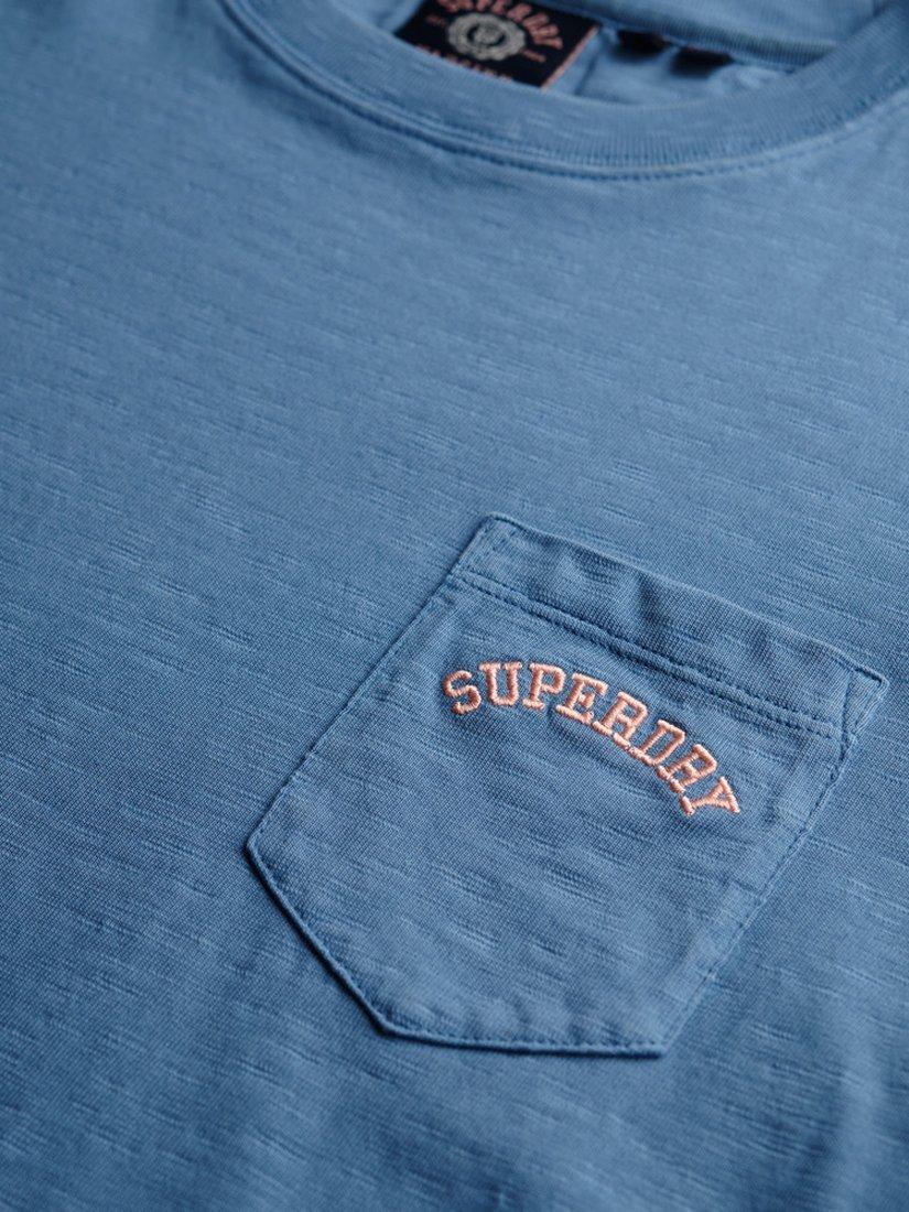 Product image 5 of 5, which shows Superdry Essential Logo Garment Dye Pocket T-Shirt, Copen Blue, 8