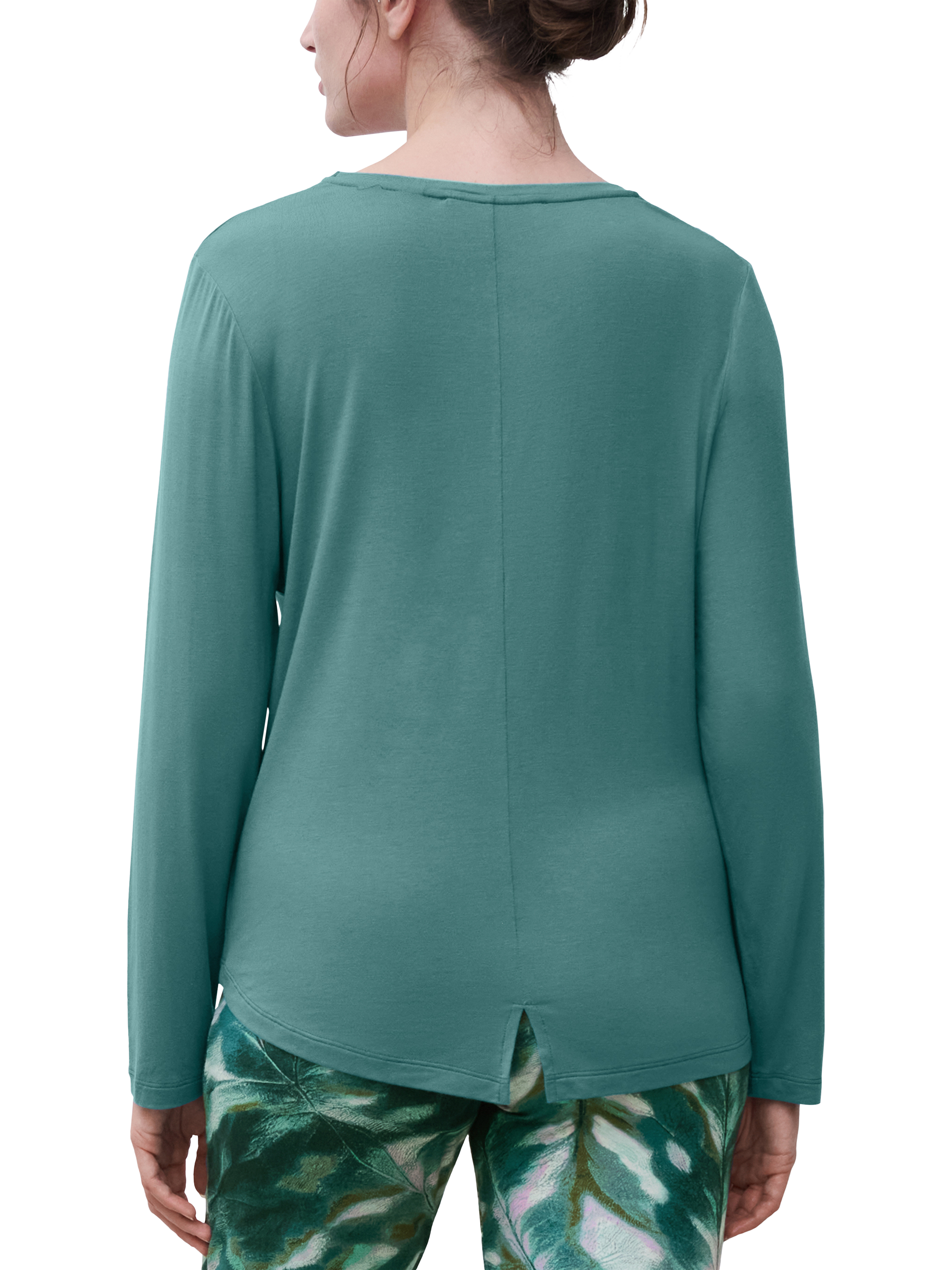 Product image 2 of 5, which shows Femilet Yara Soft Feel Long Sleeve Pyjama Top, Peacock Green, XS