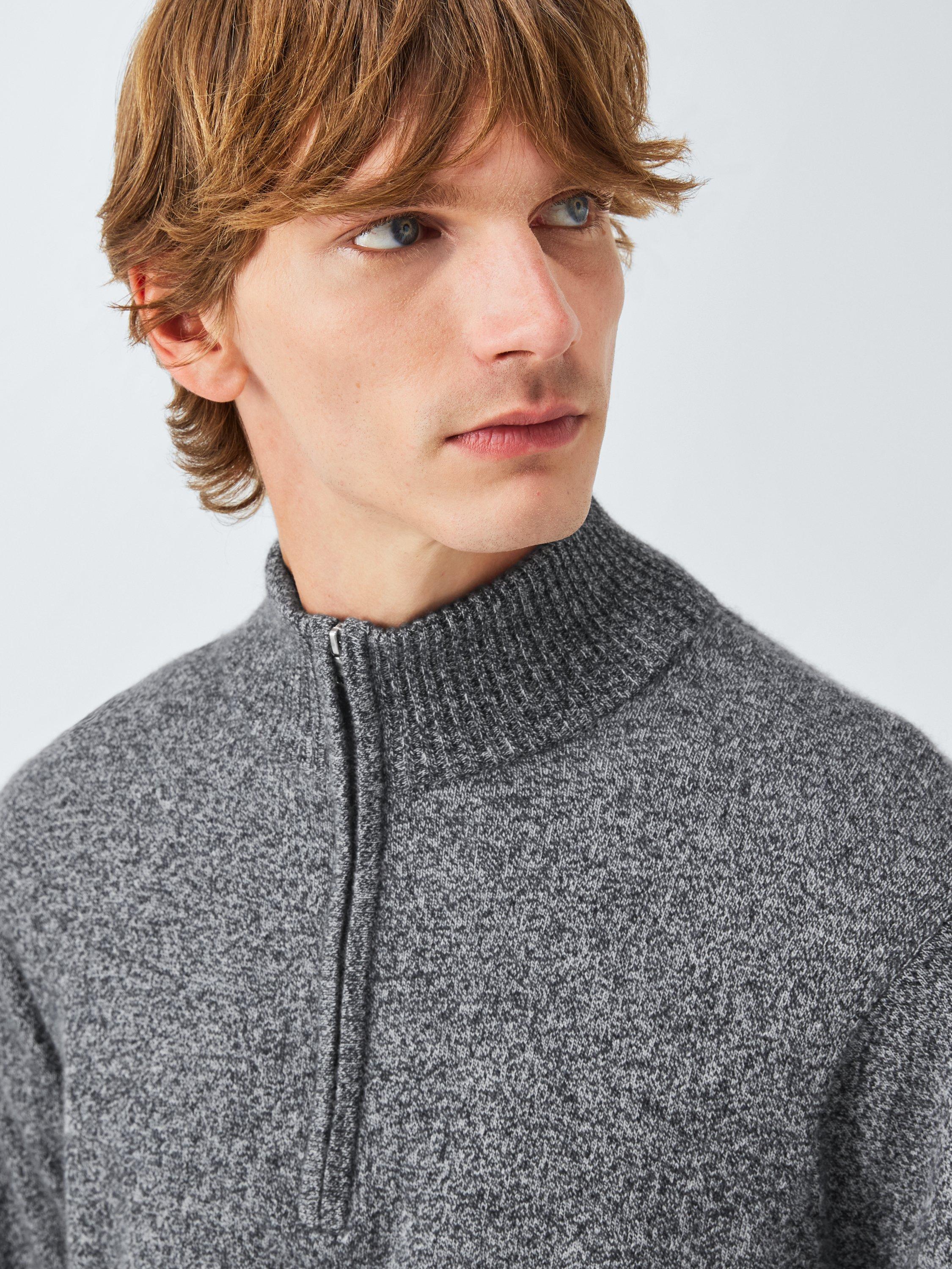 Product image 7 of 7, which shows John Lewis Cashmere Half Zip High Neck Jumper, Salt & Pepper, M