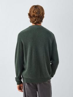 John Lewis Cashmere Rib Knit V-Neck Cardigan - view 2, Dark Sage