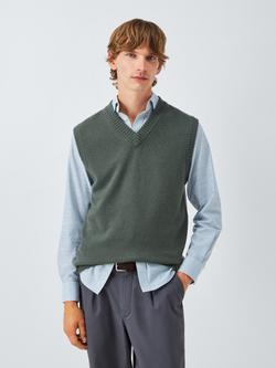 John Lewis Cashmere V-Neck Tank Top, Light Sage